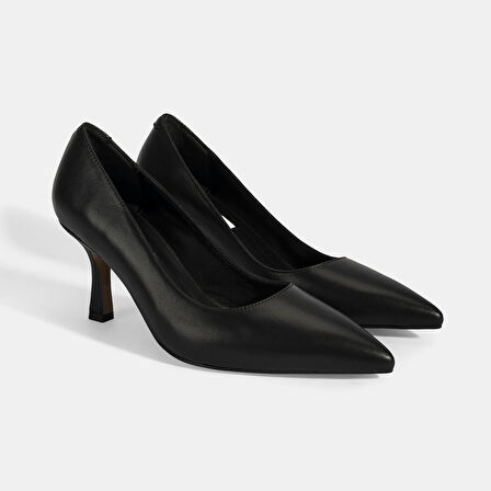 Kadın Siyah Deri Stiletto