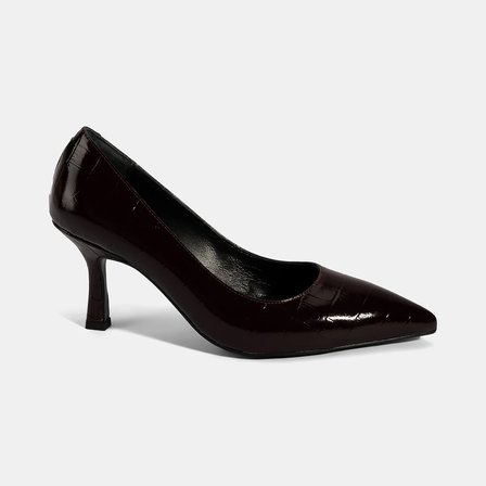 Kadın Bordo Kroko Baskılı Deri Stiletto