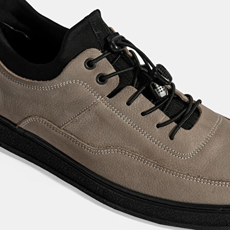 Erkek Gri Bağcıklı Nubuk Deri Günlük Ayakkabı