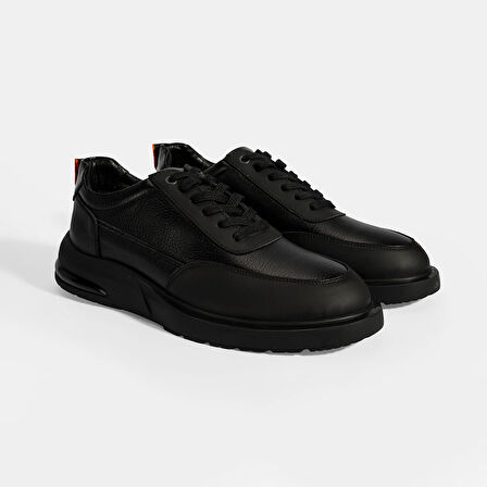 Erkek Siyah Bağcıklı Deri Günlük Ayakkabı