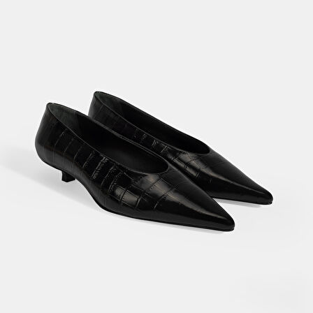 Kadın Siyah Kroko Baskılı Topuklu Ayakkabı