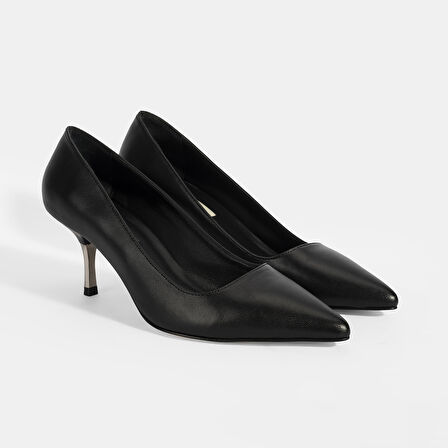 Kadın Siyah Deri Stiletto