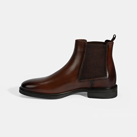 Erkek Taba Lastik Detaylı Deri Bot