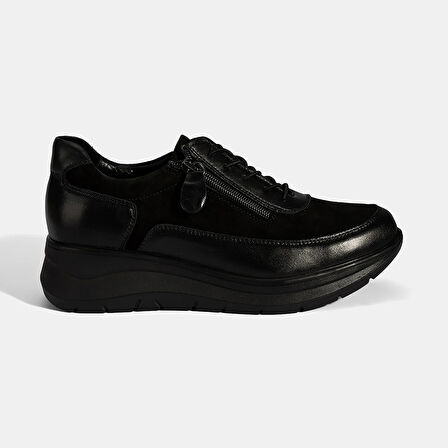 Kadın Siyah Bağcıklı DesaComfort Deri Ayakkabı