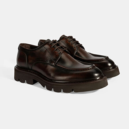 Erkek Kahve Bağcıklı Deri Günlük Ayakkabı