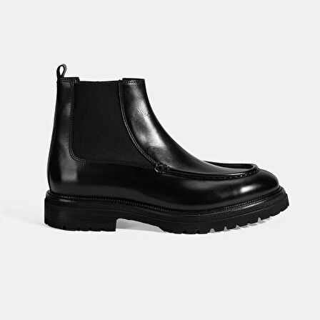 Erkek Siyah Lastikli Deri Bot