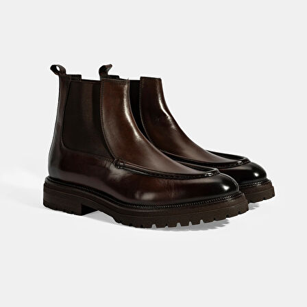 Erkek Kahve Lastikli Deri Bot