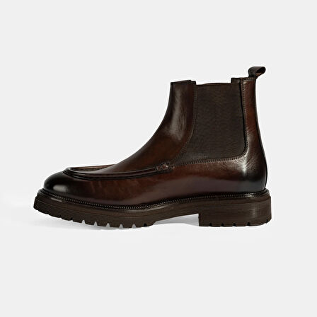 Erkek Kahve Lastikli Deri Bot