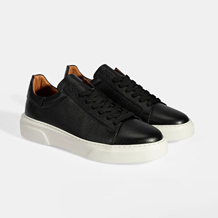 Erkek Siyah Bağcıklı Deri Günlük Ayakkabı