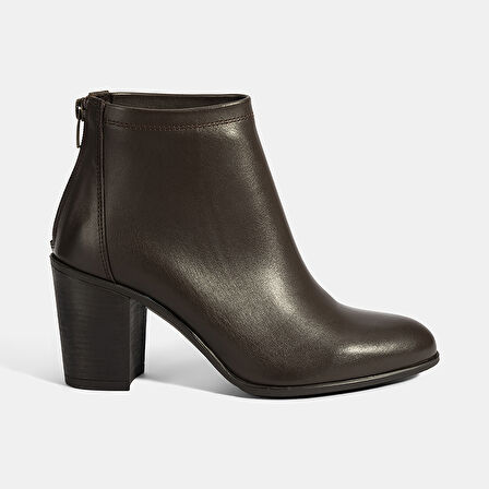 Kadın Kahve Kalın Topuklu Deri Bot