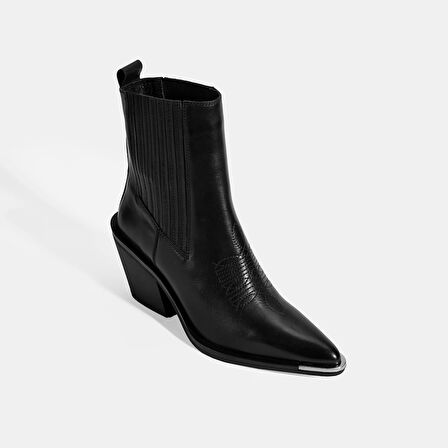 Kadın Siyah Kalın Topuklu Deri Bot