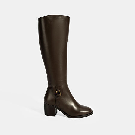 Kadın Kahve Kalın Topuklu Deri Çizme