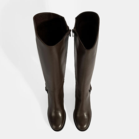 Kadın Kahve Kalın Topuklu Deri Çizme