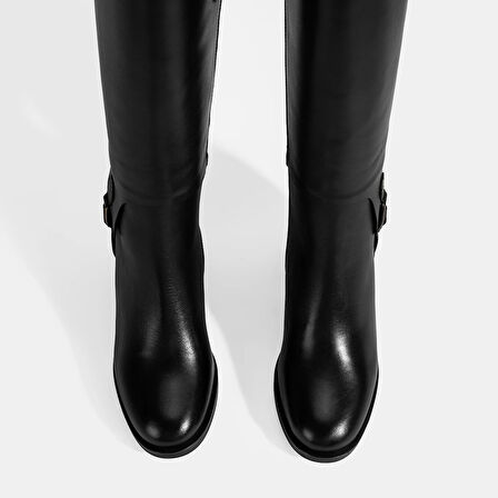 Kadın Siyah Kalın Topuklu Deri Çizme