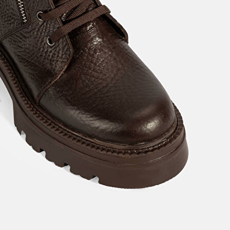 Kadın Kahve Bağcıklı Deri Postal Bot