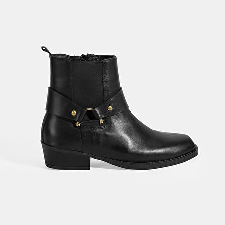 Kadın Siyah Lastik Detaylı Deri Bot