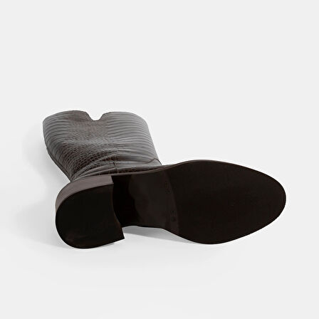 Kadın Kahve Kroko Baskılı Deri Çizme