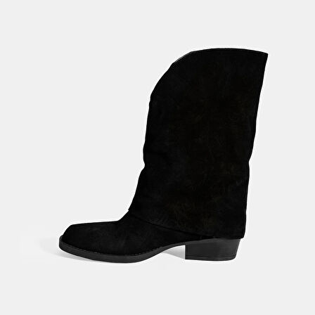 Kadın Siyah Katlama Detaylı Süet Bot