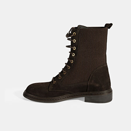 Kadın Kahve Lastik Detaylı Bağcıklı Süet Postal Bot