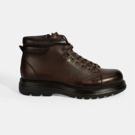 Erkek Kahve Bağcıklı Deri Bot