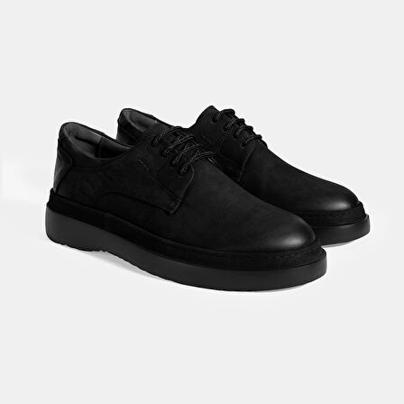 Erkek Siyah Bağcıklı Günlük Nubuk Deri Ayakkabı