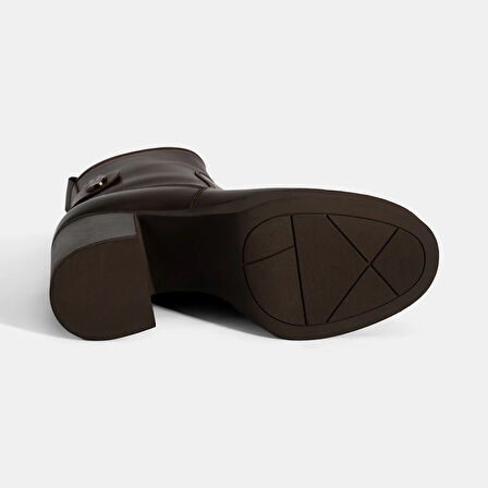 Kadın Kahve Kalın Topuklu Deri Bot