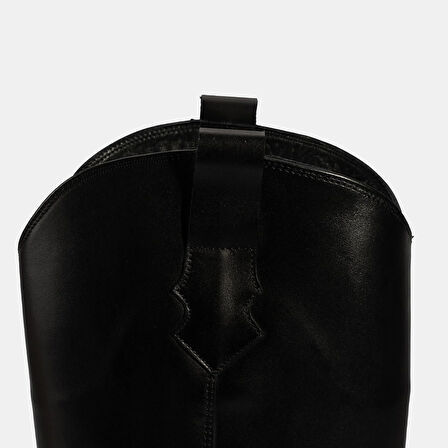 Kadın Siyah Kalın Topuklu Deri Çizme