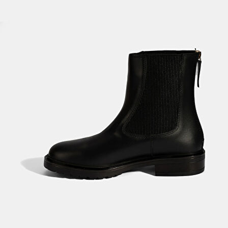 Kadın Siyah  Lastikli Deri Chelsea Bot