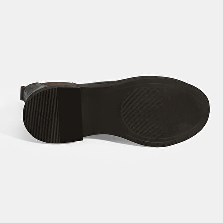 Kadın Kahve Lastik Detaylı Deri Bot