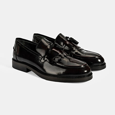 Erkek Bordo Püskül Detaylı Deri Loafer