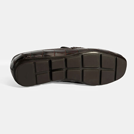 Erkek Kahve Kroko Baskılı Deri Loafer