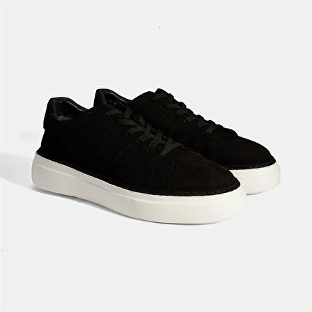 Erkek Siyah Bağcıklı Günlük Nubuk Deri Ayakkabı