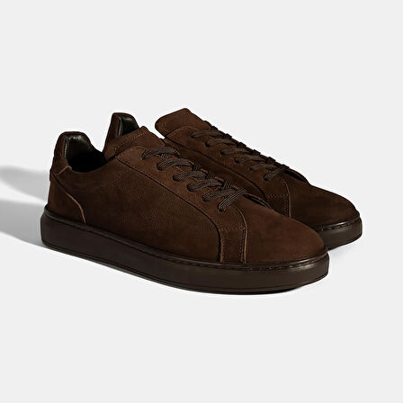 Erkek Koyu Kahve Bağcıklı Günlük Nubuk Deri Ayakkabı