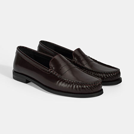 Kadın Bordo Klasik Deri Loafer