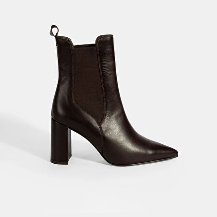 Kadın Kahve Lastikli Topuklu Deri Bot