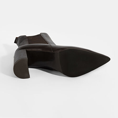 Kadın Kahve Lastikli Topuklu Deri Bot