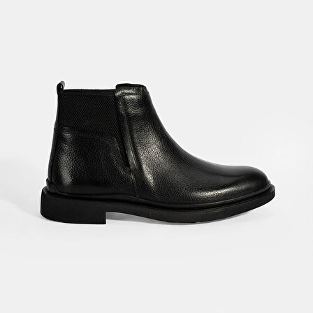 Erkek Siyah Lastik Detaylı Deri Bot