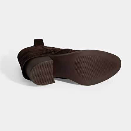 Kadın Kahve İşleme Detaylı Kalın Topuklu Bot