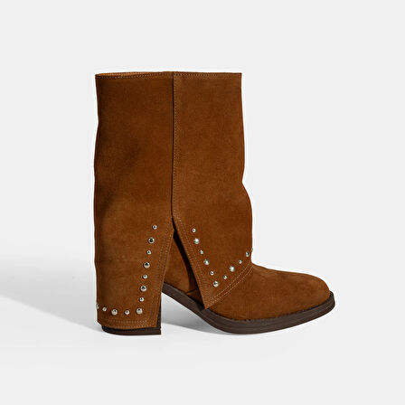 Kadın Taba Zımba Detaylı Kalın Topuklu Süet Bot