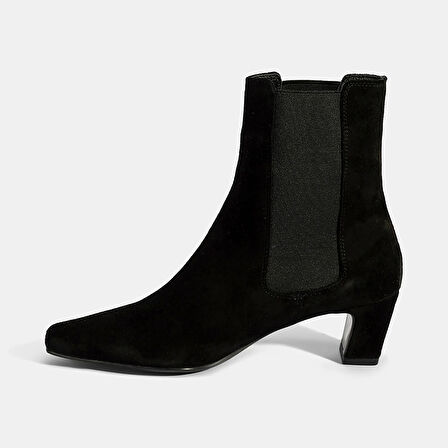 Kadın Siyah Lastikli Topuklu Süet Deri Bot