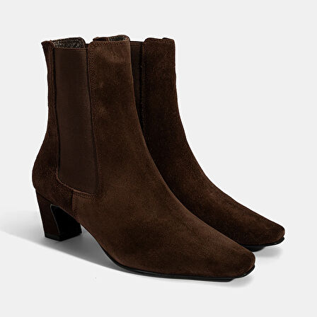 Kadın Kahve Lastikli Topuklu Süet Deri Bot