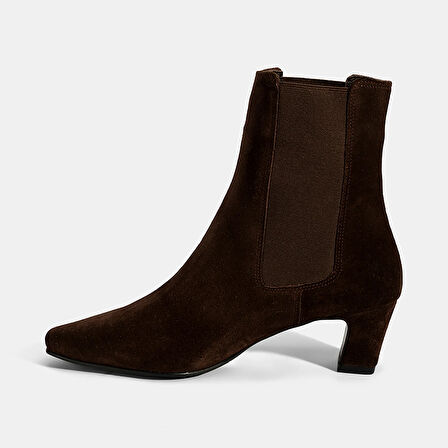 Kadın Kahve Lastikli Topuklu Süet Deri Bot