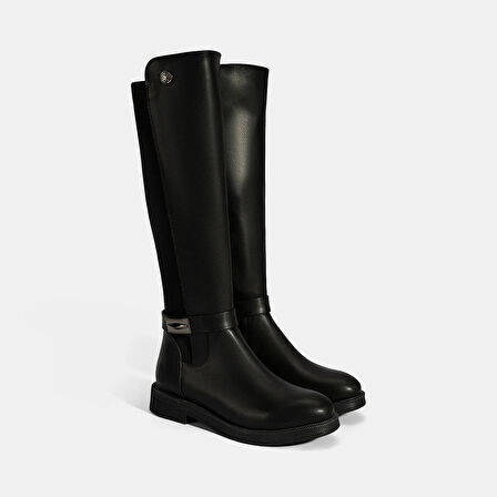 Kadın Siyah Metal Aksesuarlı Stretch Çizme