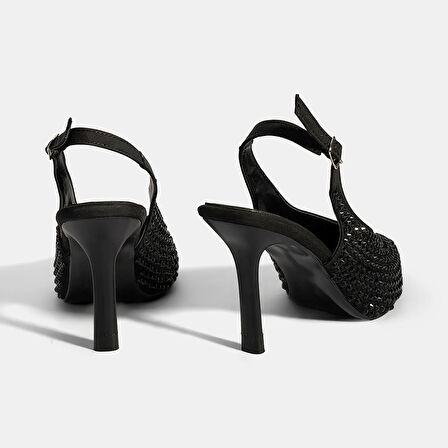 Kadın Siyah Ayarlanabilir Metal Tokalı Taşlı Abiye Ayakkabı