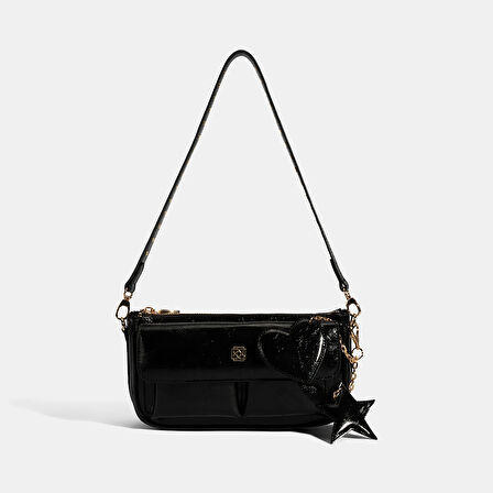 Kadın Siyah Yıldız / Kalp Charm Aksesuarlı Omuz Çantası