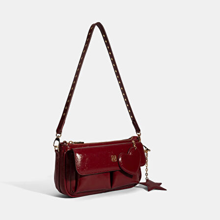 Kadın Bordo Yıldız / Kalp Charm Aksesuarlı Omuz Çantası