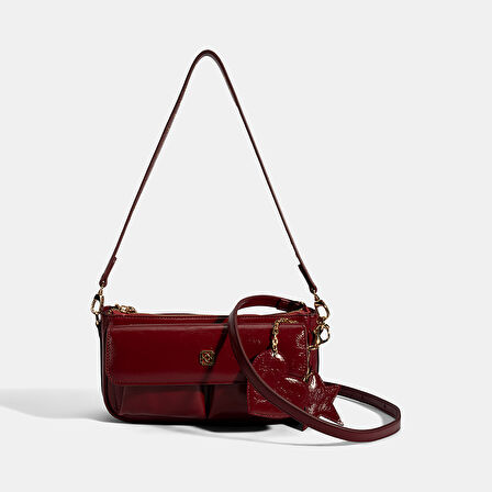 Kadın Bordo Yıldız / Kalp Charm Aksesuarlı Omuz Çantası