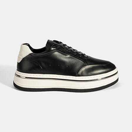 Erkek Siyah Bağcıklı Deri Spor Ayakkabı