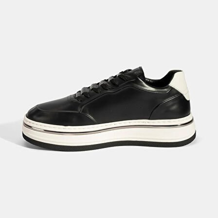 Erkek Siyah Bağcıklı Deri Spor Ayakkabı