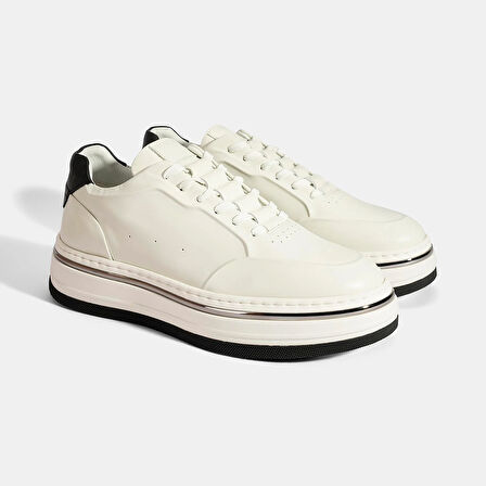 Erkek Beyaz Bağcıklı Deri Spor Ayakkabı